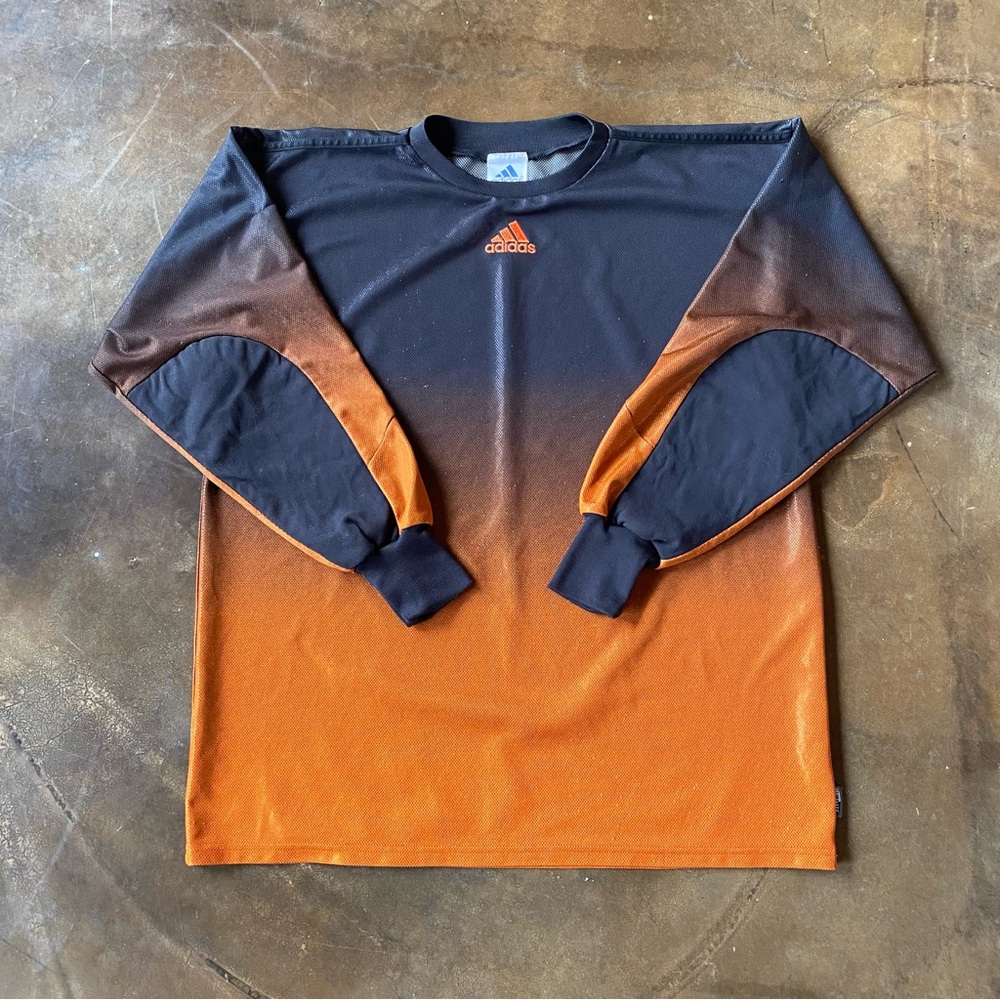 VTG Y2K Adidas Climalite Men's Black and Orange Soccer Padded Goalkeeper Shirt